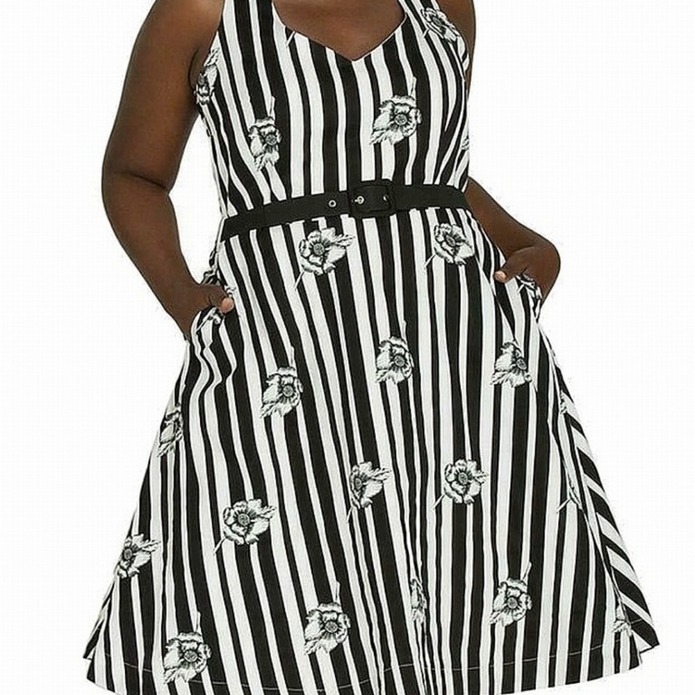 NWOT CITY CHIC ROSE PRINT STRIPED DRESS. SZ XXL/24 - Picture 2 of 7